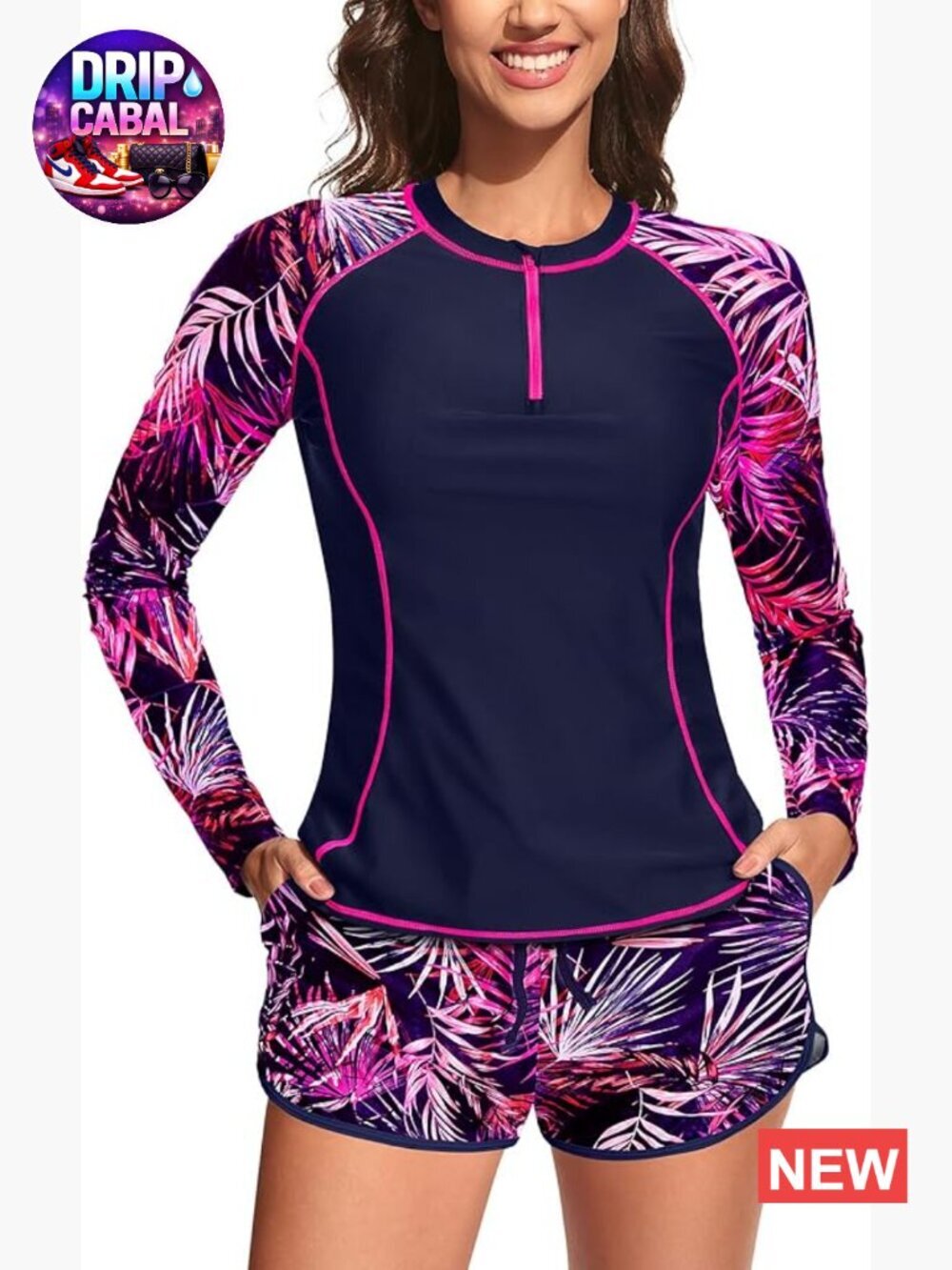 UPF 50+ Long Sleeve Rash Guard Swimsuit with Built in Bra and Shorts with